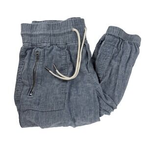 Athleta Cabo Linen Jogger Pants Women's Size 12P 12 Petite Blue Elastic‎ Waist